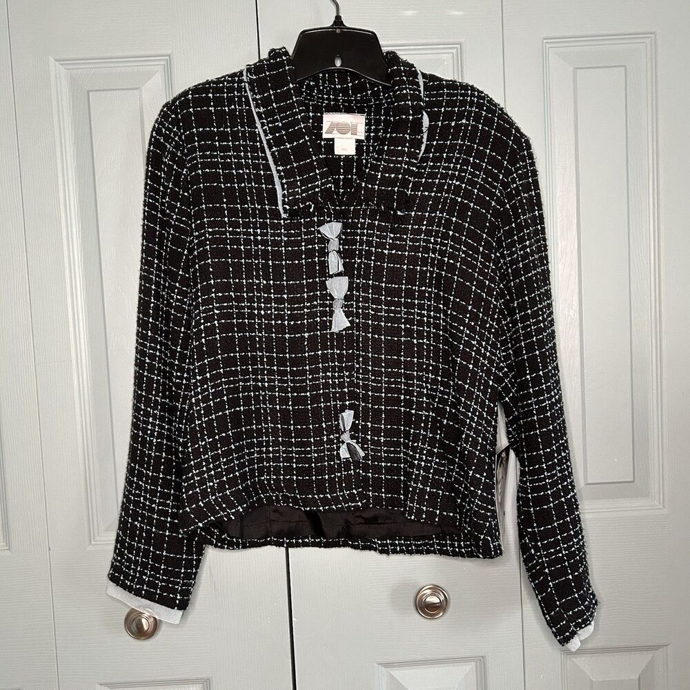 Vintage Zoe Womens Woven Black Blue Blazer W/ Bows Small New‎ Old Stock READ***
